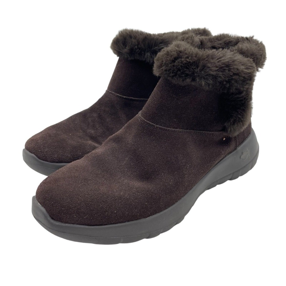 Skechers Boots Womens 6 On the Go Joy Nubuck Vegan Fur Lined Comfort Shoes Brown